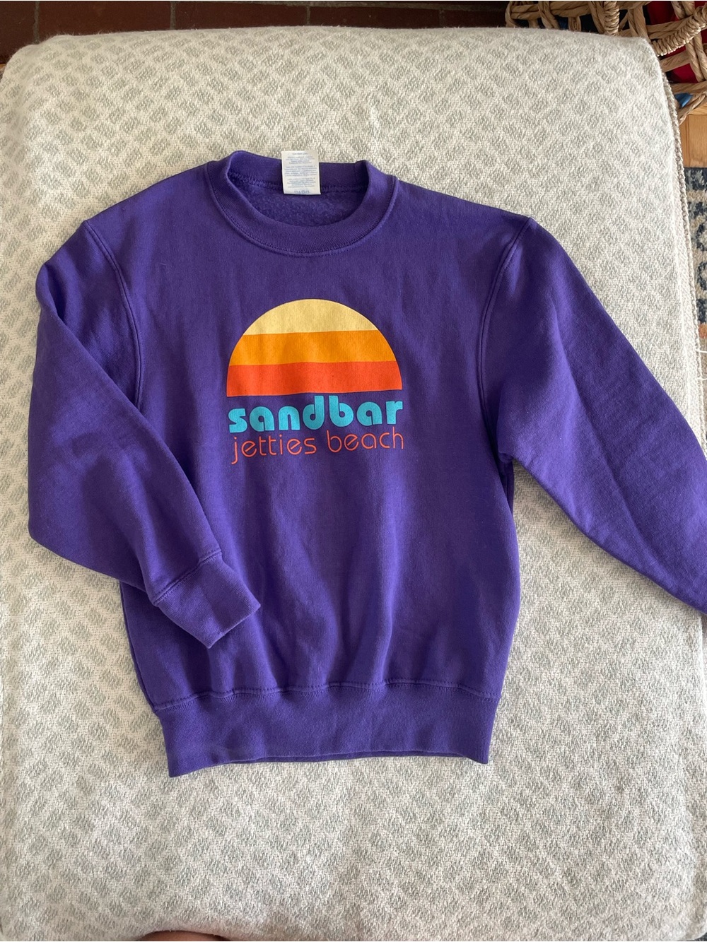 Sandbar Jetties Beach Purple Kids Sweatshirt with Sunset Graphic